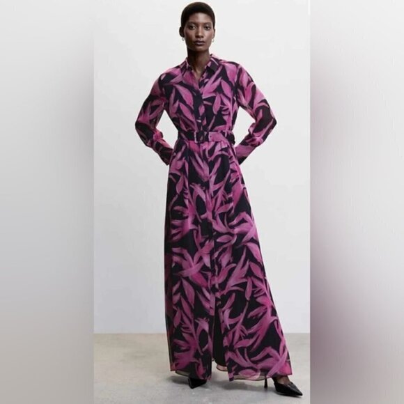 Mango - Ladies Printed Chiffon Dress - Black/Purple. Size: XS. NWT - Picture 10 of 13